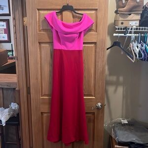 Betsy Adam, off the shoulder color block dress